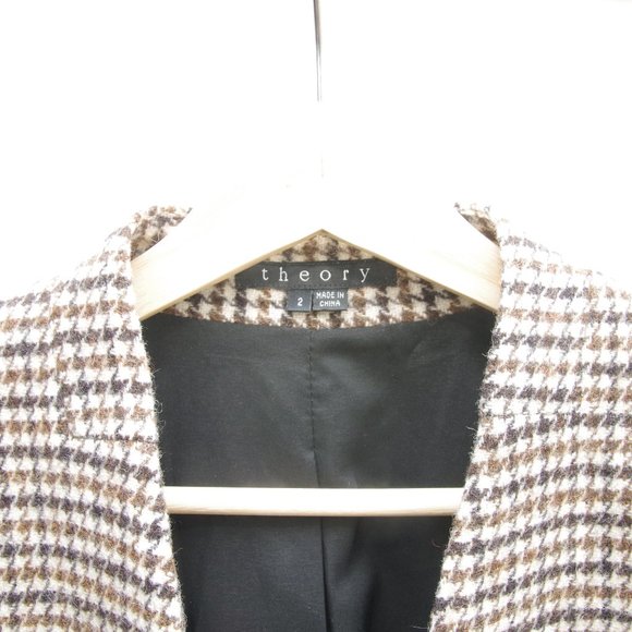 Theory Wool Houndstooth Open Blazer Jacket Tan - Picture 2 of 6